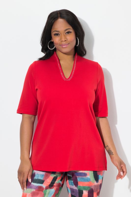 Rhinestone V-Neck Pima Cotton Tee