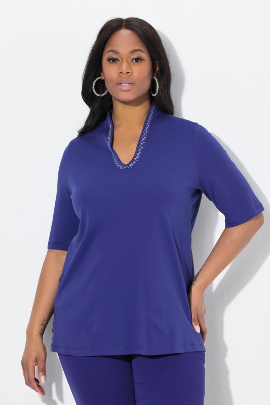 Rhinestone V-Neck Pima Cotton Tee