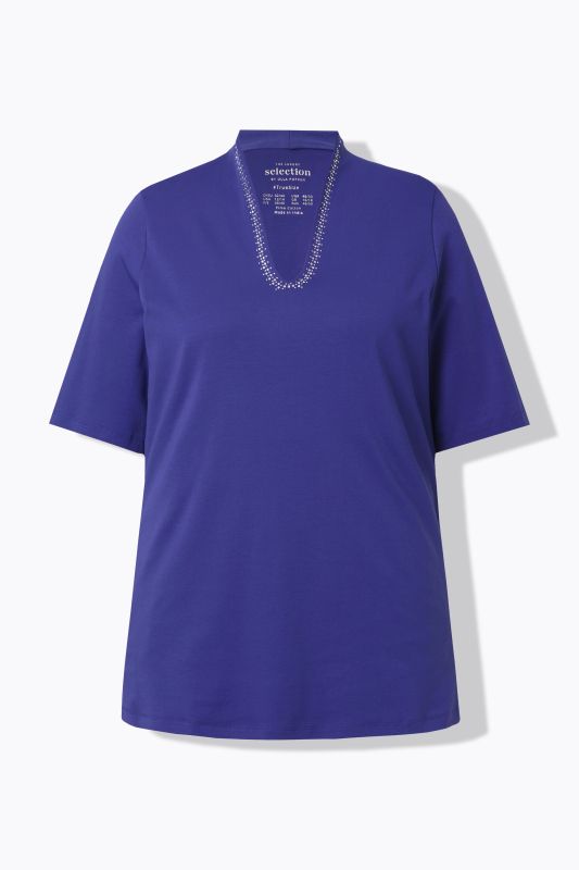 Rhinestone V-Neck Pima Cotton Tee