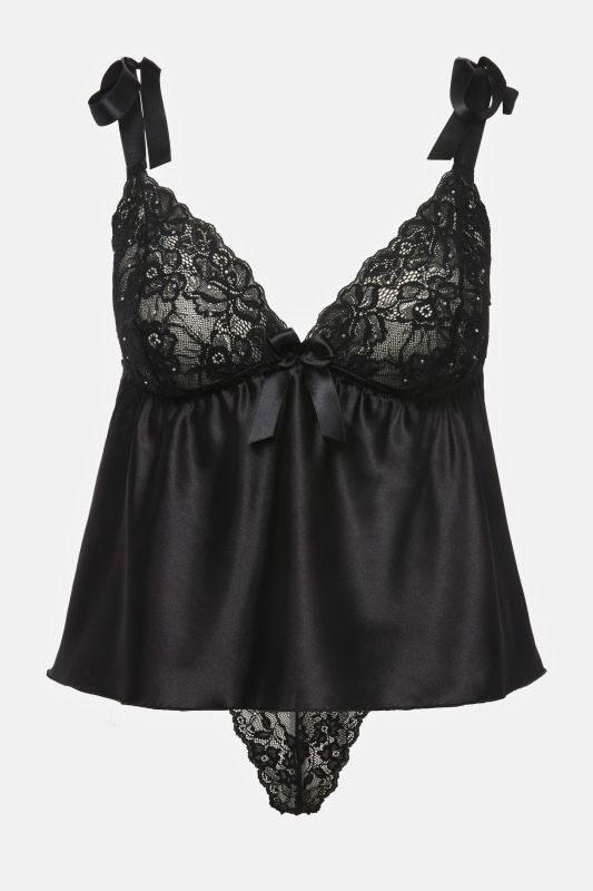 Camisole, ouvert thong, lace, decorative stones