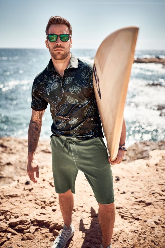 Polo shirt, short sleeve, all-over print, polo collar, up to 8 XL