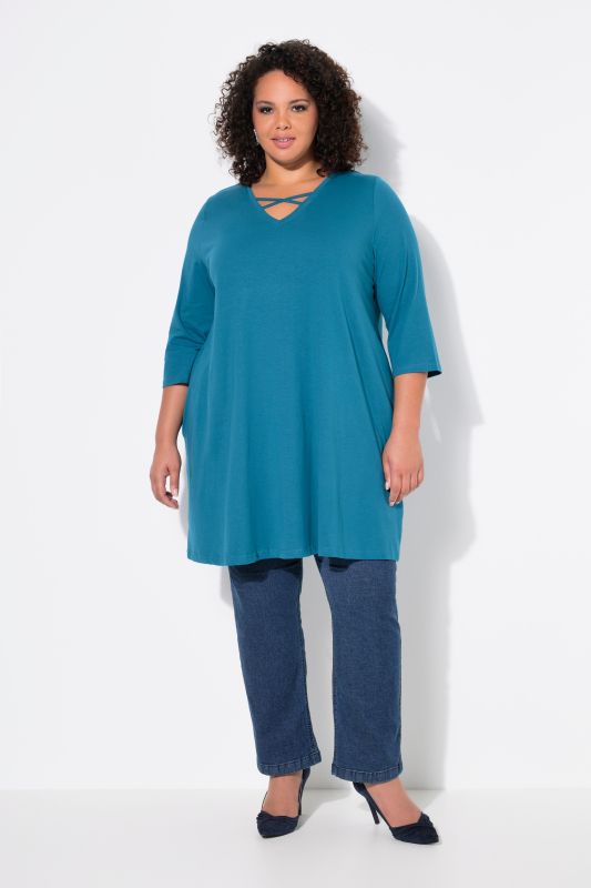 Criss Cross V-Neckline Swing Knit Tunic