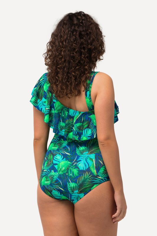 Jungle Leaf Print Asymmetric One Piece Swimsuit