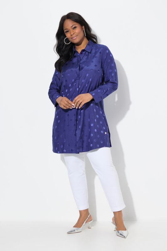 Textured Polka Dot Long Sleeve Tunic Blouse