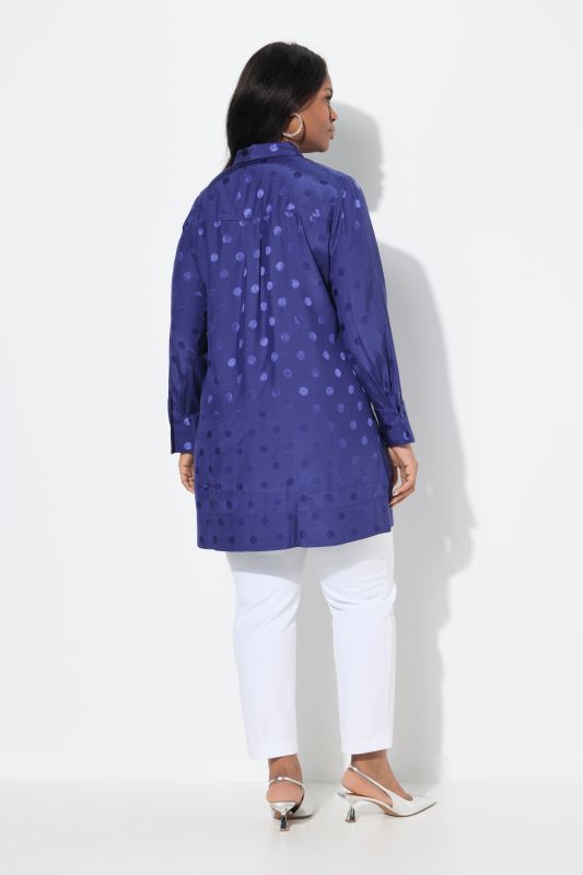 Textured Polka Dot Long Sleeve Tunic Blouse