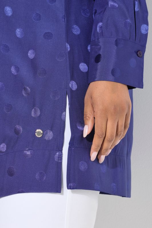Textured Polka Dot Long Sleeve Tunic Blouse