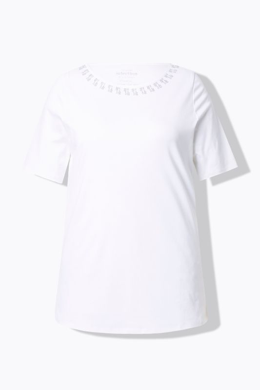 Rhinestone Neckline Short Sleeve Tee