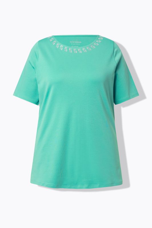 Rhinestone Neckline Short Sleeve Tee