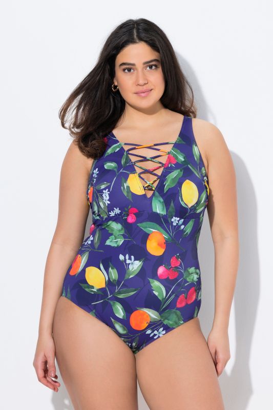 Fruit Print Lace Up Swimsuit