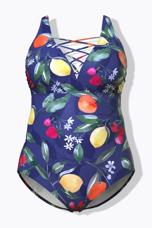 Fruit Print Lace Up Swimsuit