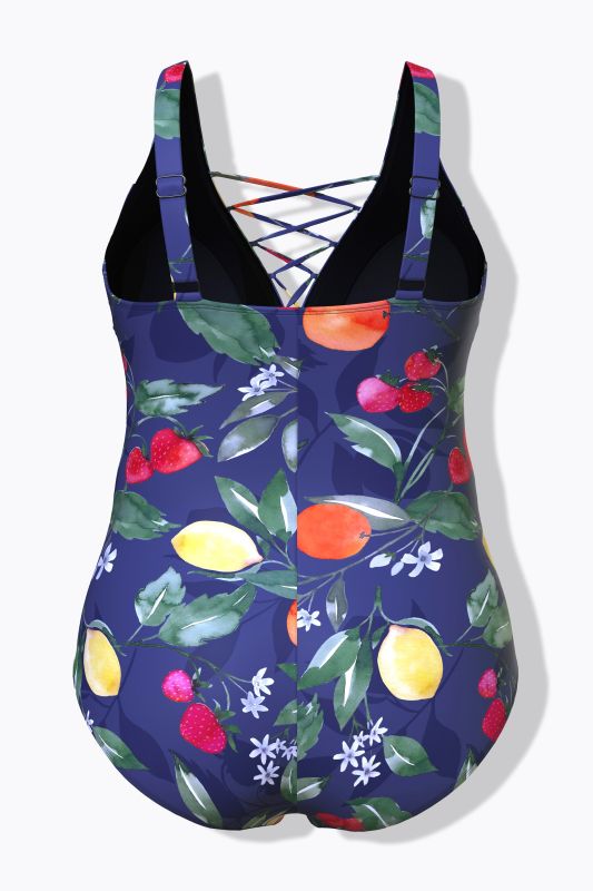 Fruit Print Lace Up Swimsuit