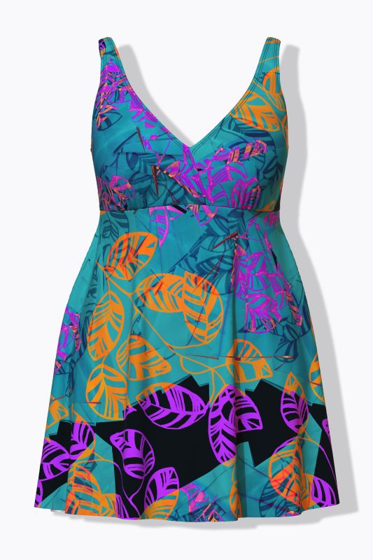 Vibrant Leaf Print Swim Dress