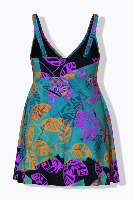 Vibrant Leaf Print Swim Dress