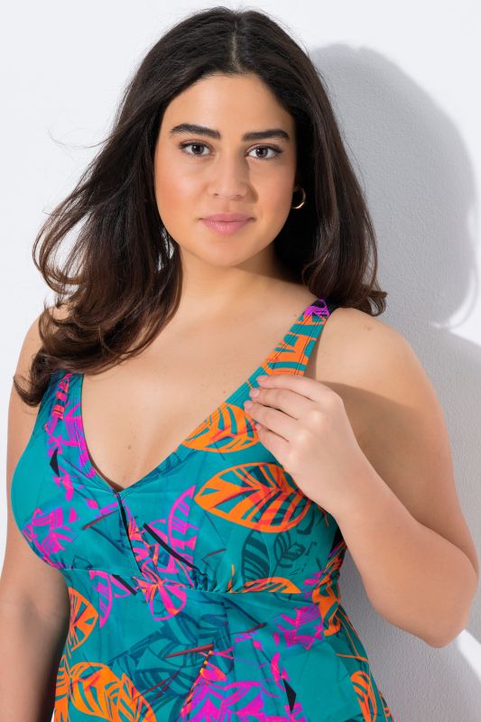 Vibrant Leaf Print Swim Dress