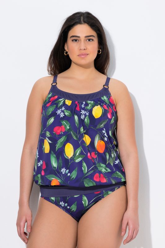 Fruit Print Elastic Hem Tankini Set
