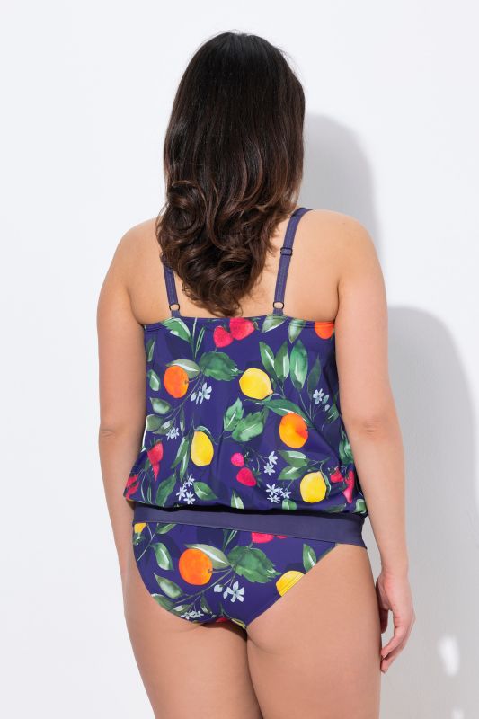 Fruit Print Elastic Hem Tankini Set