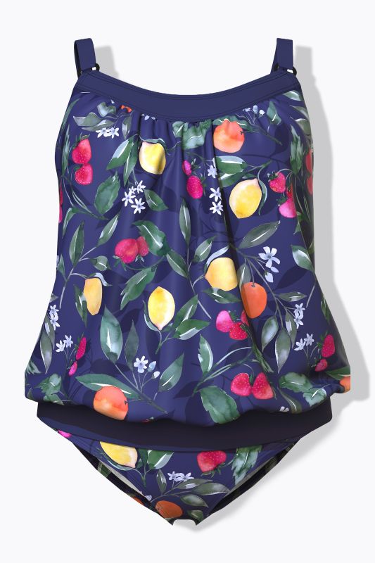 Fruit Print Elastic Hem Tankini Set