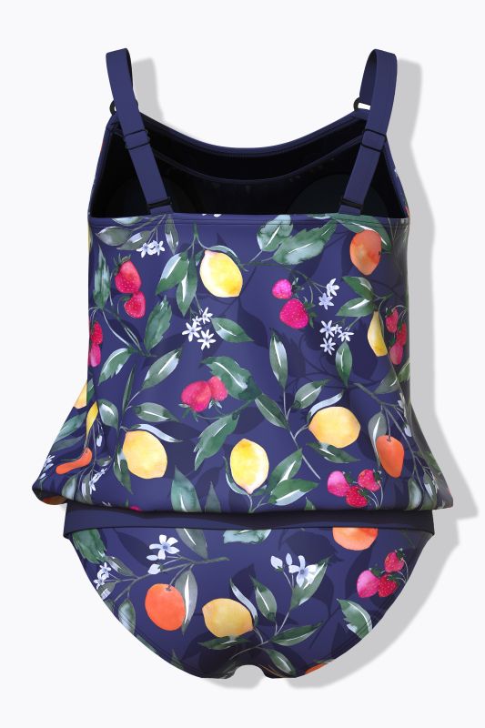 Fruit Print Elastic Hem Tankini Set