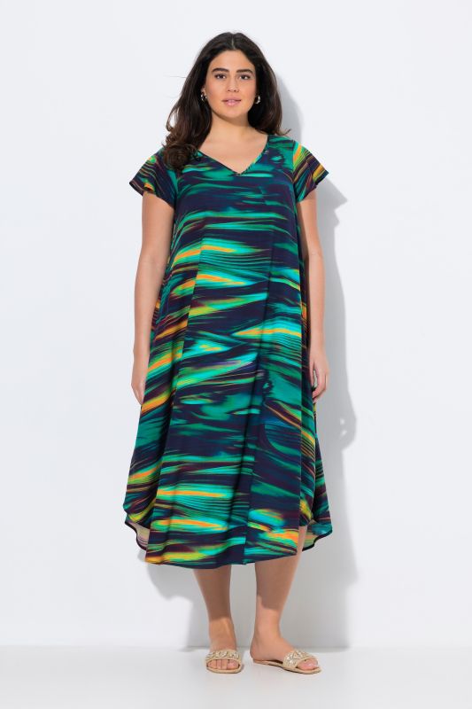 Ripple Print Cap Sleeve Dress