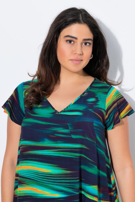 Ripple Print Cap Sleeve Dress