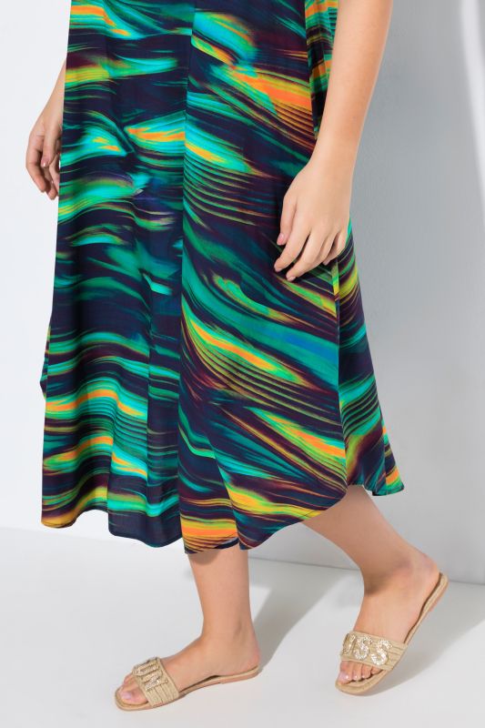 Ripple Print Cap Sleeve Dress