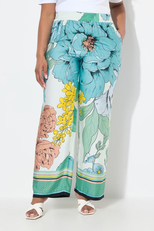 Floral Border Print Elastic Waist Pants