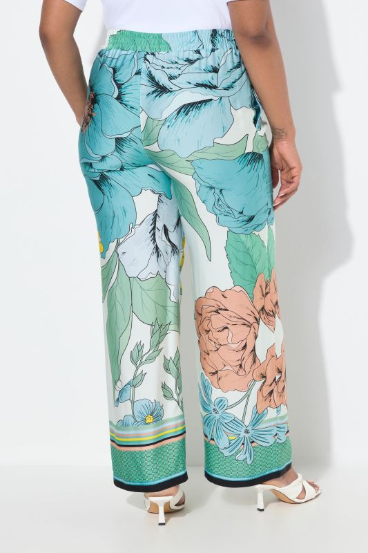 Floral Border Print Elastic Waist Pants