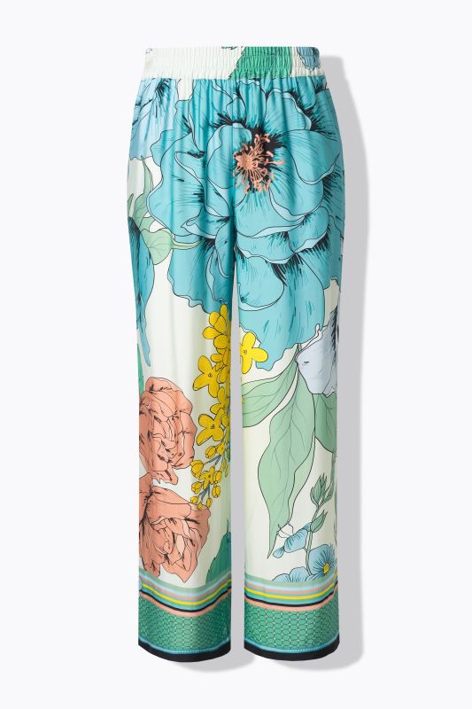 Floral Border Print Elastic Waist Pants