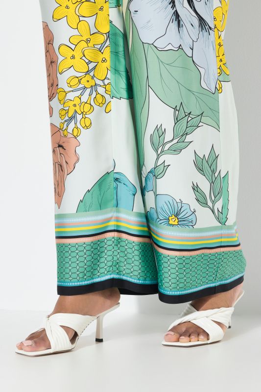 Floral Border Print Elastic Waist Pants