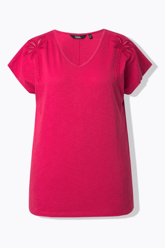 Palm Tree Embroidered Cap Sleeve Tee