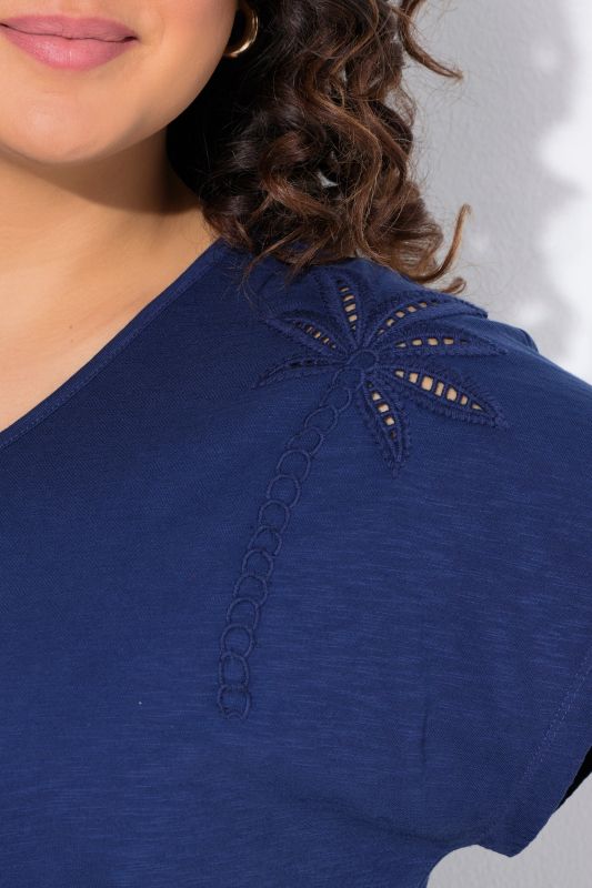Palm Tree Embroidered Cap Sleeve Tee