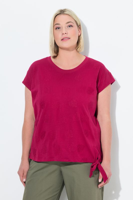 Leaf Textured Cap Sleeve Tee