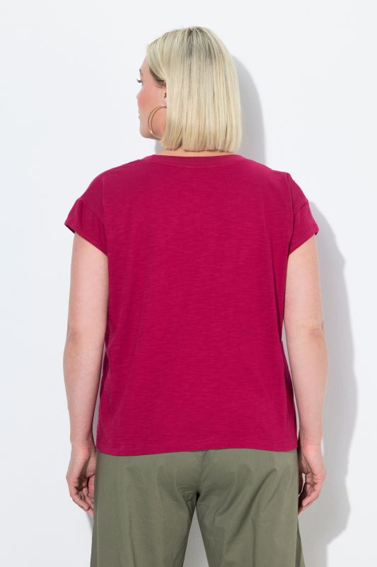 Leaf Textured Cap Sleeve Tee