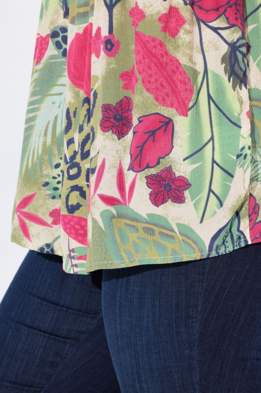 Smocked Leaf Print Short Sleeve Blouse