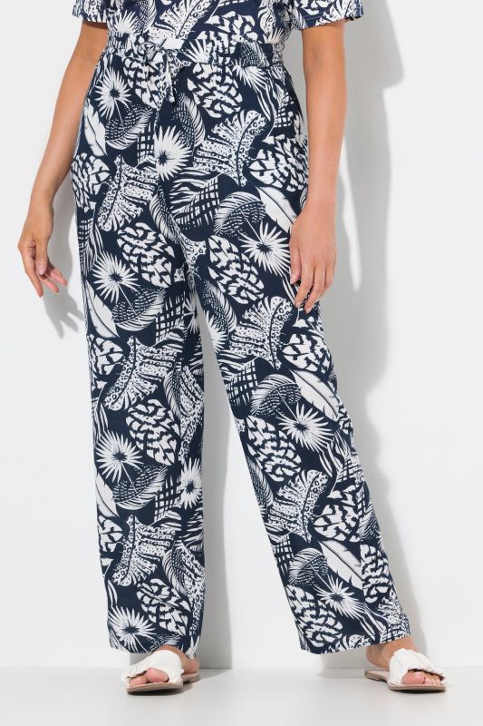 Feather Print Elastic Waist Pants