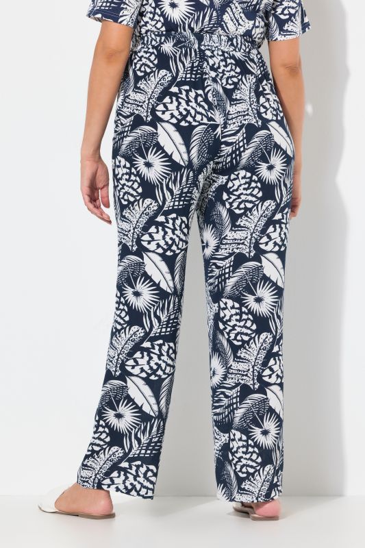 Feather Print Elastic Waist Pants