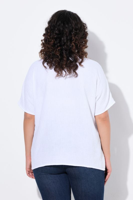 Muslin Short Sleeve Pintuck Blouse