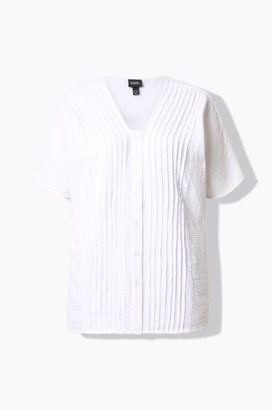 Muslin Short Sleeve Pintuck Blouse