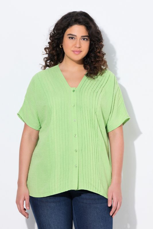 Muslin Short Sleeve Pintuck Blouse