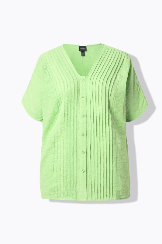 Muslin Short Sleeve Pintuck Blouse