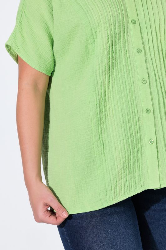 Muslin Short Sleeve Pintuck Blouse