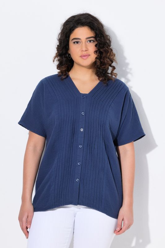 Muslin Short Sleeve Pintuck Blouse