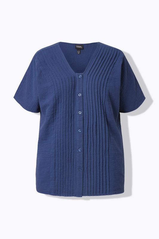 Muslin Short Sleeve Pintuck Blouse