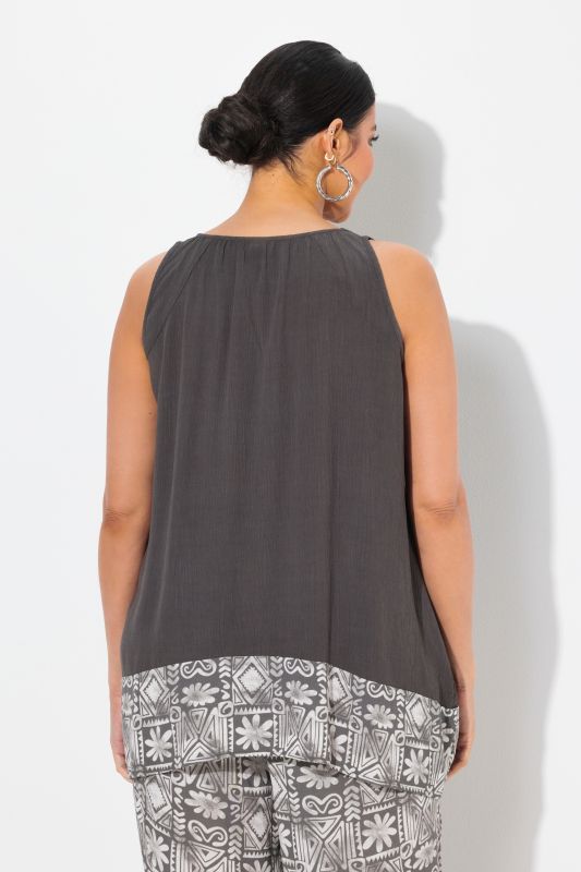 Sleeveless Border Print Blouse