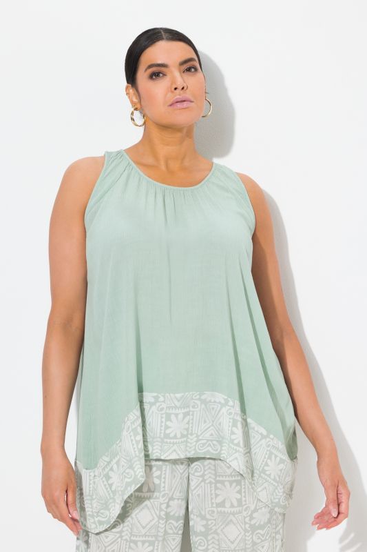 Sleeveless Border Print Blouse