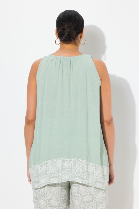 Sleeveless Border Print Blouse
