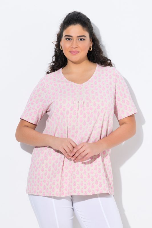Cactus Print Short Sleeve V-Neck Tee