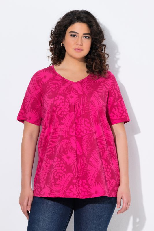 Feather Print Short Sleeve V-Neck Tee