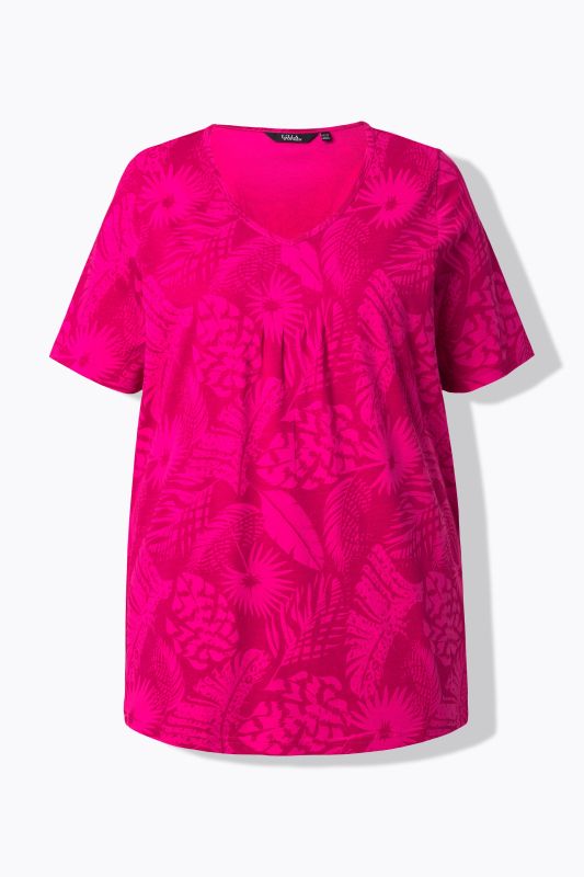 Feather Print Short Sleeve V-Neck Tee