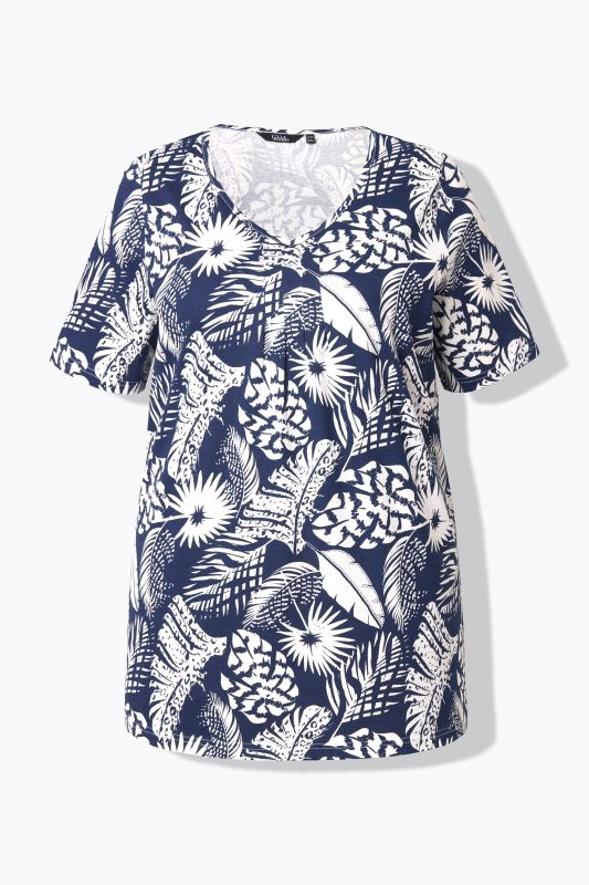 Feather Print Short Sleeve V-Neck Tee